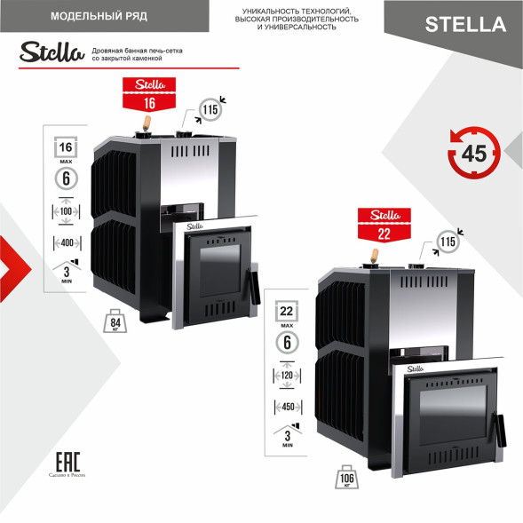 Печь-сетка с закрытой каменкой STELLA 16 (Стелла)